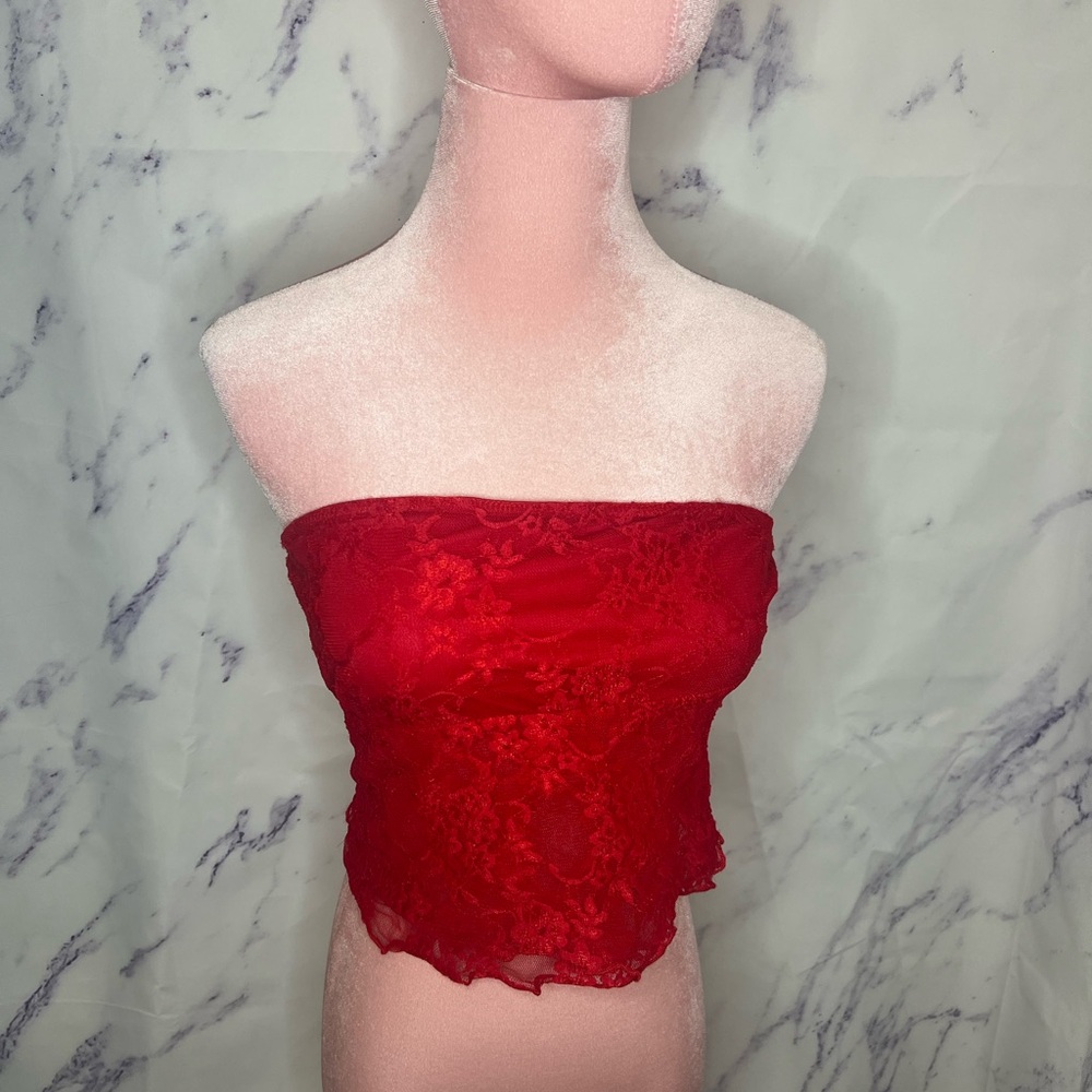 Kimchi Blue Red Lace Cropped Tube Top Sz M